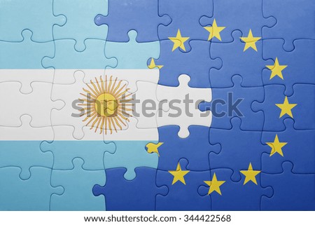 puzzle with the national flag of argentina and european union . concept