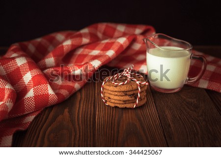 cookies and milk, tree, Christmas and New Year concept, wooden background