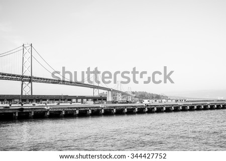 San Francisco Bay Bridge view black and white
