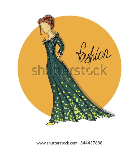 Fashion sketch, fashion illustration, look, women, female, dress, hand drawn