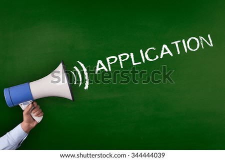 Hand Holding Megaphone with APPLICATION Announcement