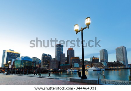Boston Financial District at Sunset, Boston, Massachusetts, USA