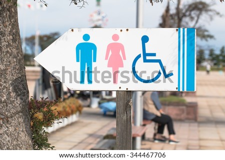 Sign of public toilets  men  lady and handicapped in garden