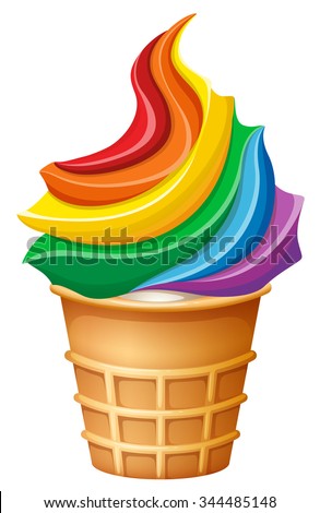 Rainbow ice-cream in cone illustration