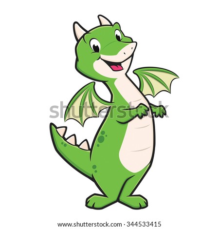 Cartoon vector illustration of a green dragon for design element
