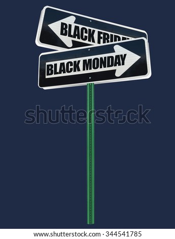 Black Friday Black Monday Directional One Arrows isolated on blue background