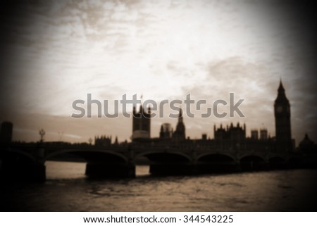 The blurry focus scene of landmark of london in sepia represent the city and landmark concept related idea.