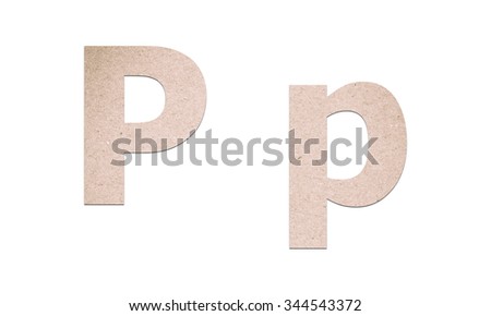 Alphabet letters from recycled paper texture on white background