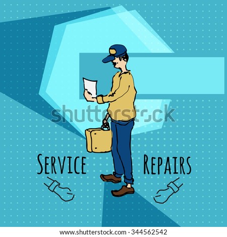 Service and repairs on the home, hand-drawing background point, vector, banner, illustration