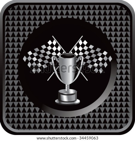 racing checkered flag and trophy on interesting web button