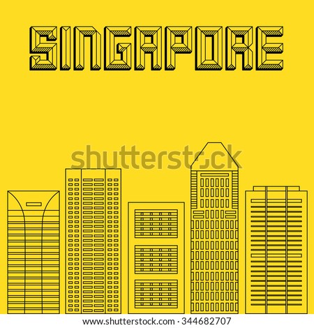 Cloud technologies and services in the world wide web. Hackathon, workshop, seminar, lecture in metropolis Singapore. City is in flat style for presentations, posters, banners. Vector illustration