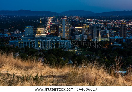 Salt Lake City skyline by night, Utah (United States).