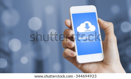 Cloud download to mobile phone from stored data on server Royalty-Free Stock Photo #344694923