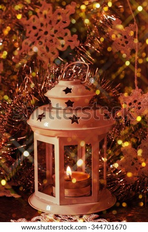 Christmas decor: candle in white candle holder with flare and texture