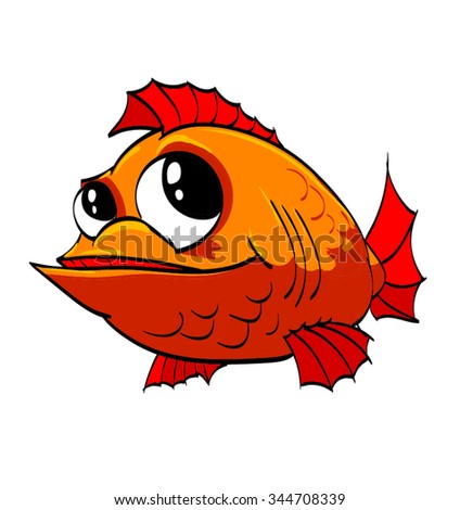 Vector colorful illustration of orange cartoon fish.