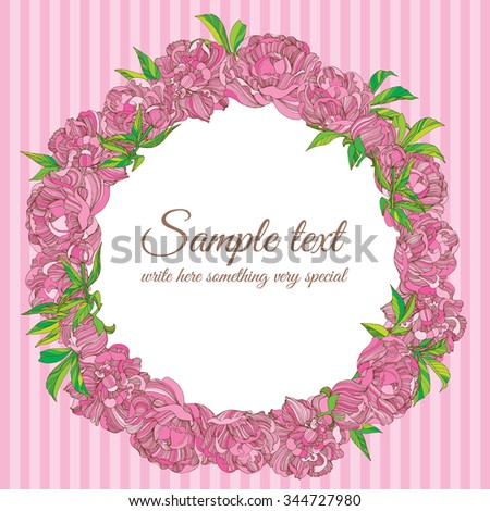 Vector peony flower wreath frame