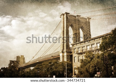 vintage style picture of the Brooklyn Bridge in New York City