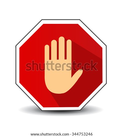 No entry hand sign with long shadow in flat style.