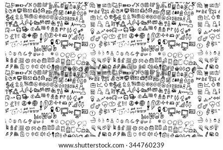 Hand drawn seamless doodle pattern with business symbols Royalty-Free Stock Photo #344760239