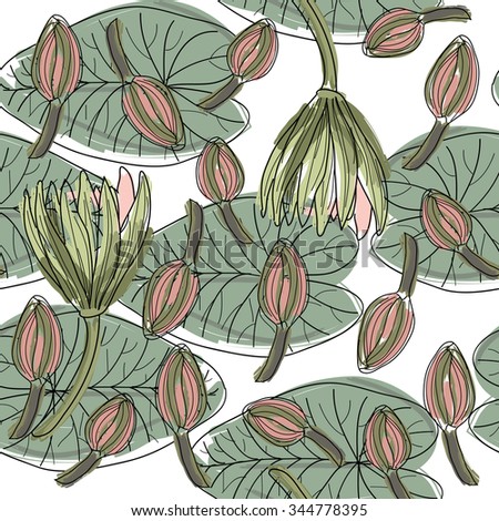 Botanical mix lotus flower and buds pattern vector.
