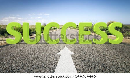 An image of a road to the horizon with 3d text success