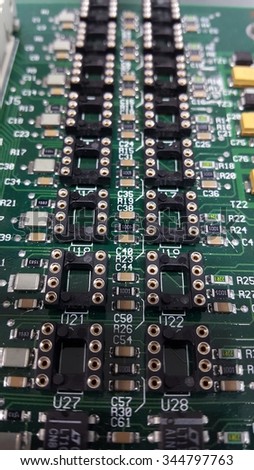 Closeup on electronic board, Focus on middle of picture