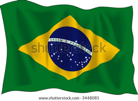 Waving flag of Brazil isolated on white