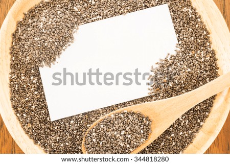 Nutritious chia seeds and business card, stock photo