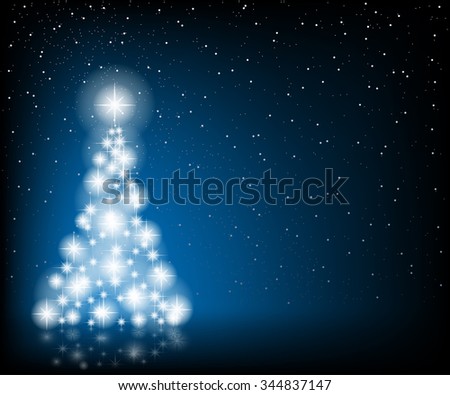 Christmas Tree, Stars and Winter Background. Illustration  