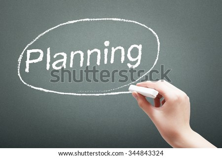 Hand writing with chalk planning concept on blackboard