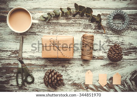 Christmas or New year gift packing. Holiday decor concept. Toned picture