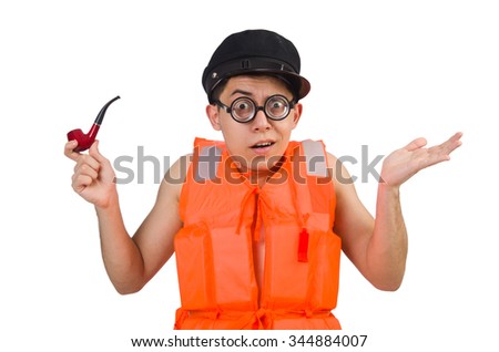 Funny man wearing orange safety vest