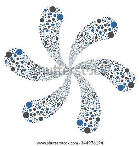 Ball Fireworks Swirl With Six Petals 01 vector illustration. Style is cobalt and gray bicolor flat circles, white background.