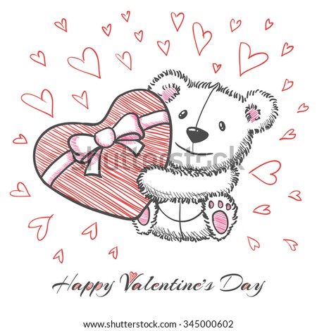 Sketch style Sketch style hand drawn Bear with heart. Vector illustration hand drawn Bear with heart