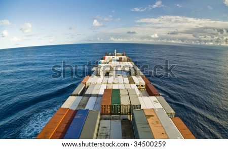 large container vessel ship and the horizon, no logos in this picture
