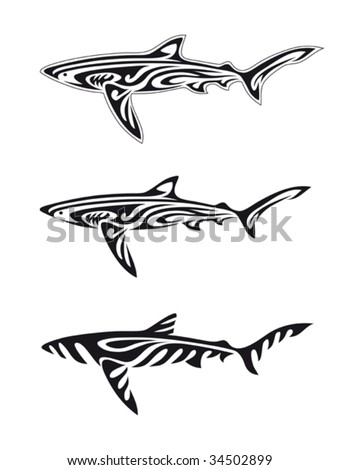 abstract shark in different styles,  isolated illustration