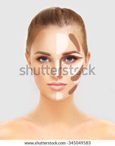 Contouring.Make up woman face. Contour and highlight makeup. Royalty-Free Stock Photo #345049583