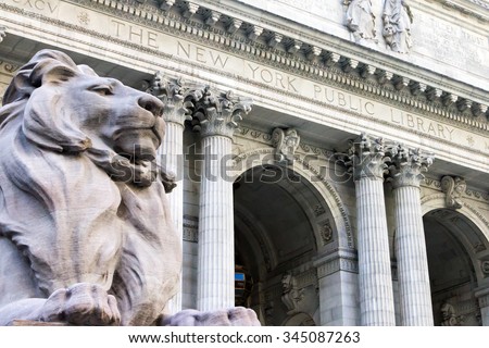 New York City Public Library Entrance in Manhattan