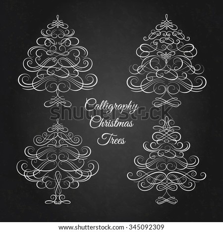 Set of Calligraphy Christmas trees. Vector illustration