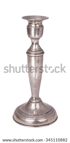 silver candlestick without candles isolated on white background