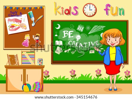 Female teacher teaching in the classroom illustration