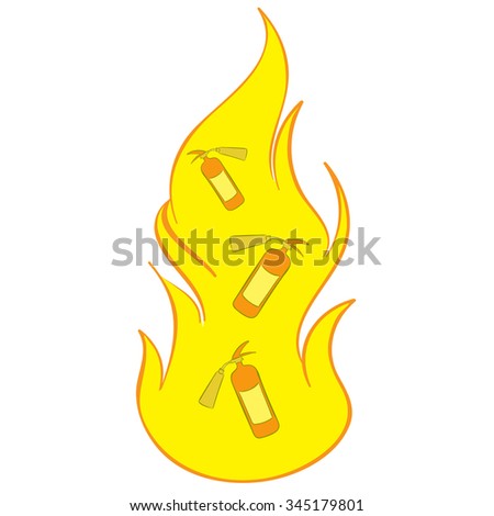 Conceptual illustration with the fire extinguishers burning on fire