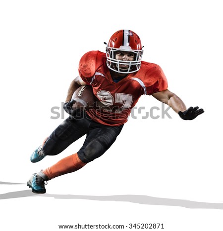 American football player in action isolated on the white Royalty-Free Stock Photo #345202871