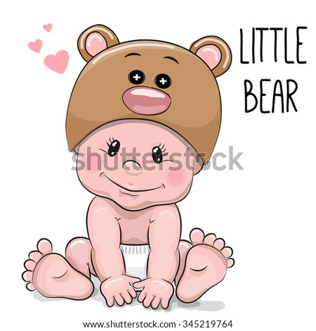 Cute Cartoon Baby boy in a Bear hat on a white background