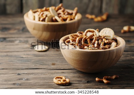 Unhealthy snack on the wooden table, selective focus Royalty-Free Stock Photo #345228548