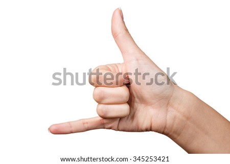 Hand signal. Two fingers. Isolated on white