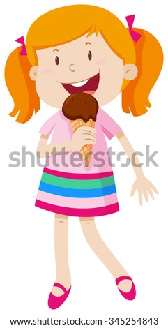 Little girl eating chocolate ice-cream illustration