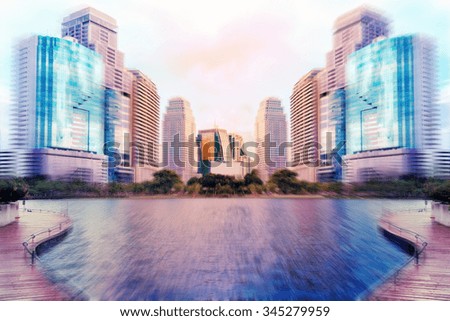 City Buiding Blur Tower Center Of Bangkok Thailand.