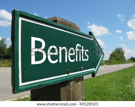 BENEFITS road sign Royalty-Free Stock Photo #34528501