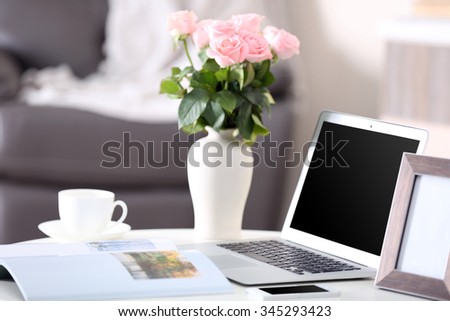 Comfortable workplace at home with laptop